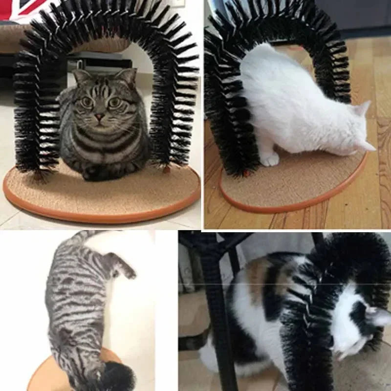 Katzenspielbogen mit Pflegebürste – Schwarz, PP & Kratzmatte