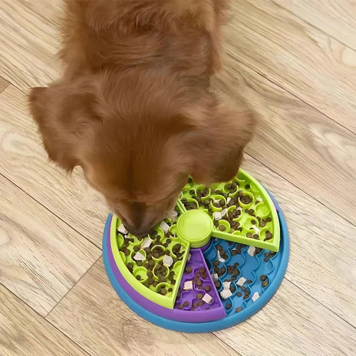 Hund mit langsamer Fressgeschwindigkeit – 3-lagiges Puzzletablett, rutschfest, blau/grün
