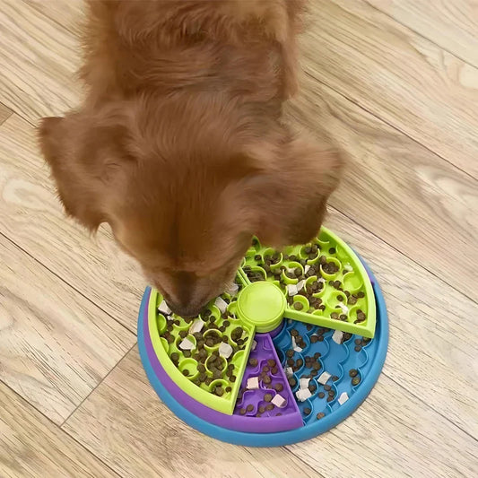 Hund mit langsamer Fressgeschwindigkeit – 3-lagiges Puzzletablett, rutschfest, blau/grün