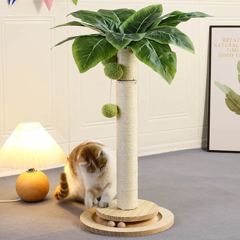 KlimPaws Sisal-Kratzbaum mit Hängekugeln und Kugelbahn aus Holz