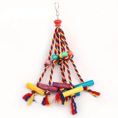 Kauspielzeug für Papageien aus Baumwolle, Holz und Perlen – farbenfroh, 9 x 30 cm