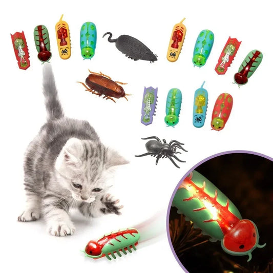 Interaktives elektrisches Katzenspielzeug – vibrierender Käfer, leuchtend bunt