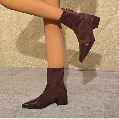 Ravenna Damen Veloursleder Stiefeletten | Bequeme Blockabsatz Boots mit Reißverschluss