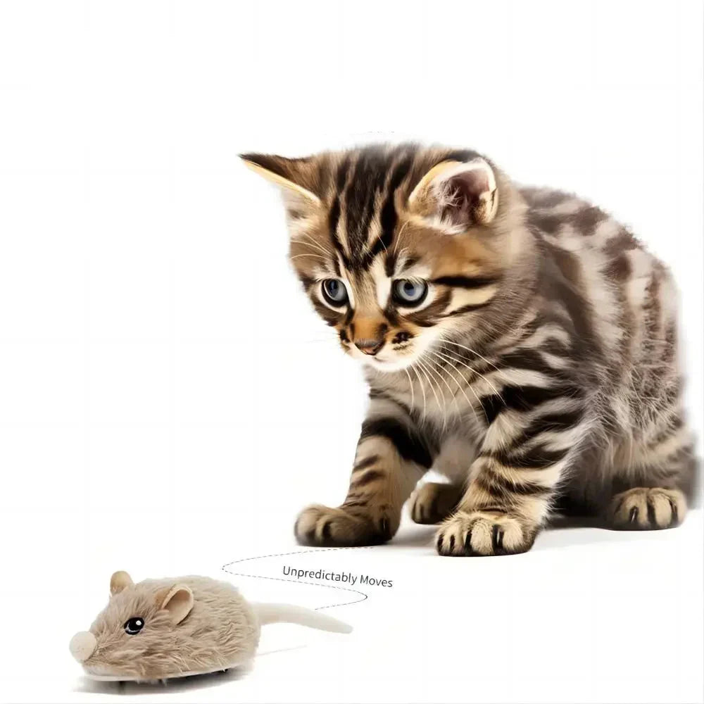 Wiederaufladbare, bewegliche Katzenmaus mit Schwanz und Geräuschen – 3 Modi