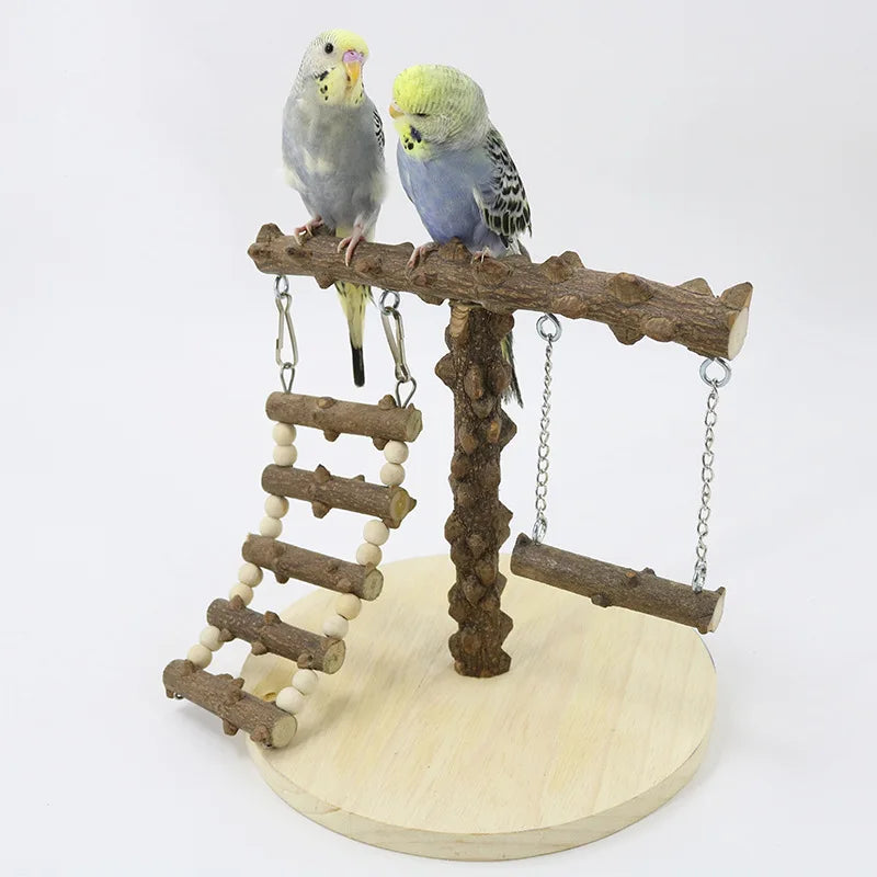 Spielständer für Papageien aus Holz mit Leiter und Schaukel – 22 × 22 × 21,5 cm