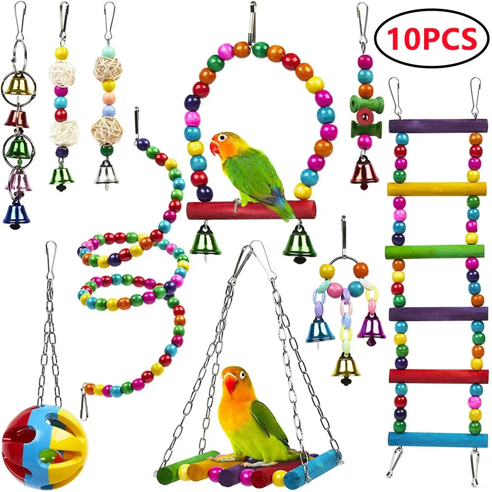 Vogelspielzeug-Hängematten-Set aus Holz, 5/6/7-teilig, für kleine Papageien