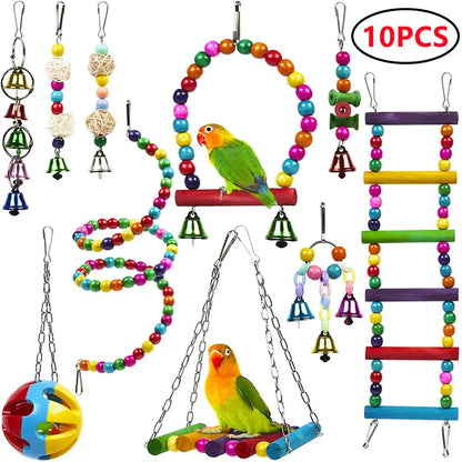 Vogelspielzeug-Hängematten-Set aus Holz, 5/6/7-teilig, für kleine Papageien