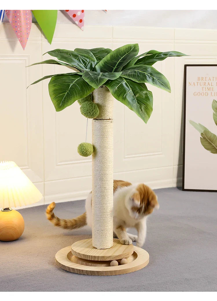 KlimPaws Sisal-Kratzbaum mit Hängekugeln und Kugelbahn aus Holz