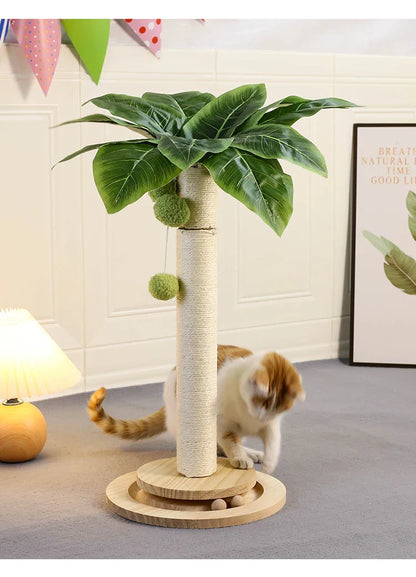KlimPaws Sisal-Kratzbaum mit Hängekugeln und Kugelbahn aus Holz
