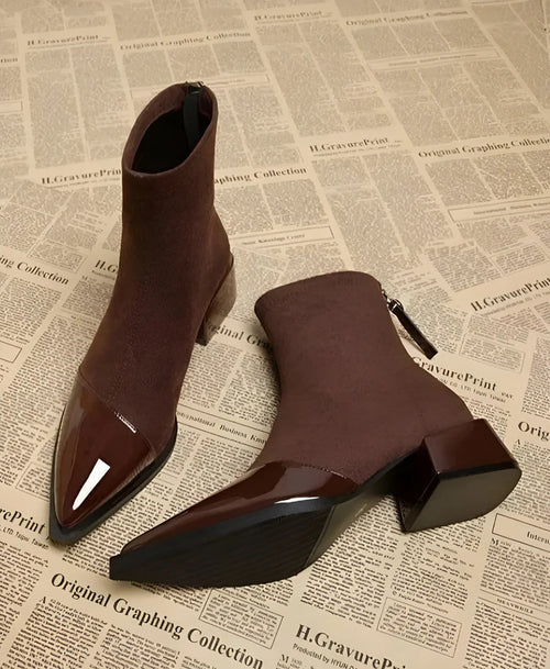 Ravenna Damen Veloursleder Stiefeletten | Bequeme Blockabsatz Boots mit Reißverschluss