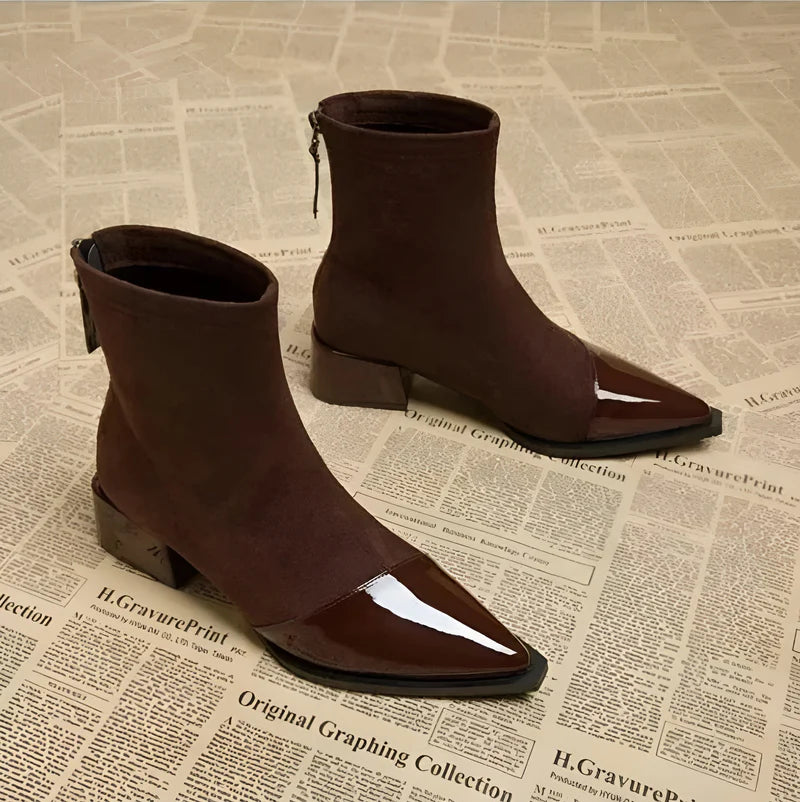 Ravenna Damen Veloursleder Stiefeletten | Bequeme Blockabsatz Boots mit Reißverschluss