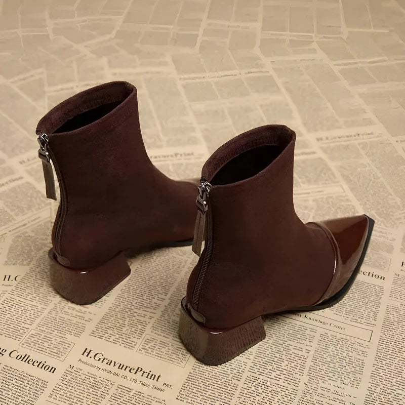 Ravenna Damen Veloursleder Stiefeletten | Bequeme Blockabsatz Boots mit Reißverschluss