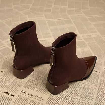 Ravenna Damen Veloursleder Stiefeletten | Bequeme Blockabsatz Boots mit Reißverschluss