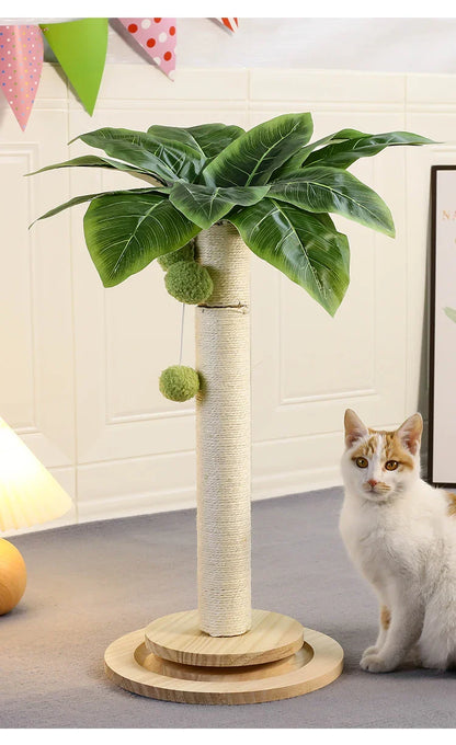 KlimPaws Sisal-Kratzbaum mit Hängekugeln und Kugelbahn aus Holz