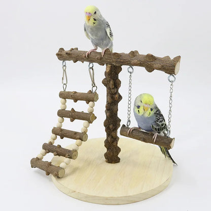 Spielständer für Papageien aus Holz mit Leiter und Schaukel – 22 × 22 × 21,5 cm