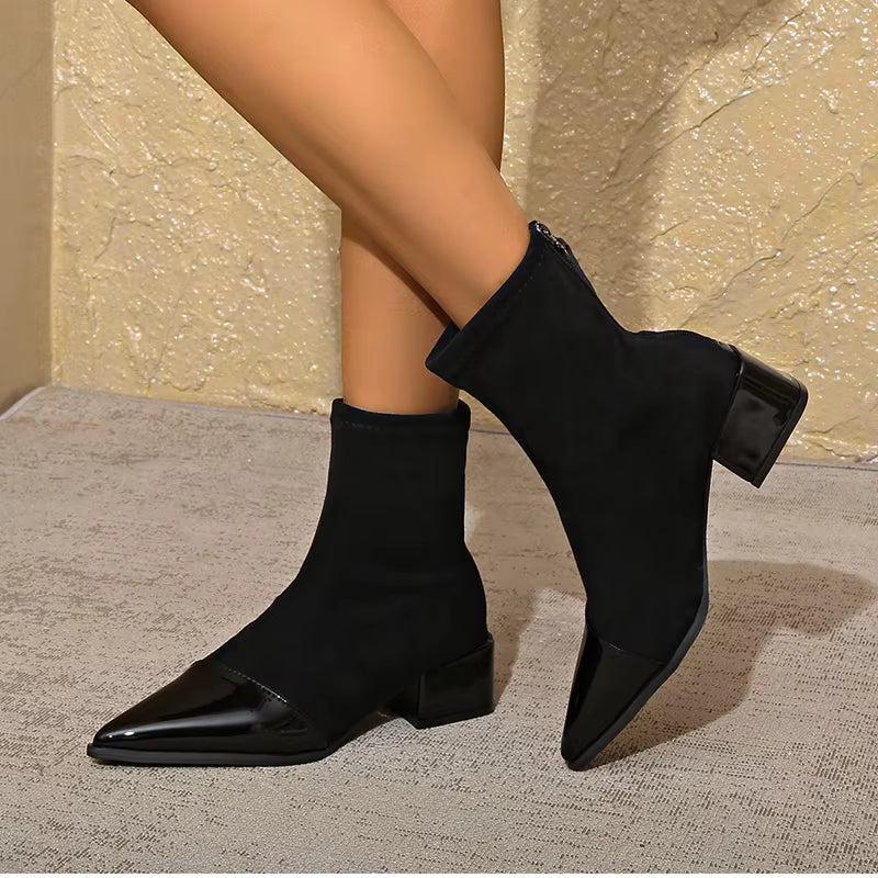 Ravenna Damen Veloursleder Stiefeletten | Bequeme Blockabsatz Boots mit Reißverschluss