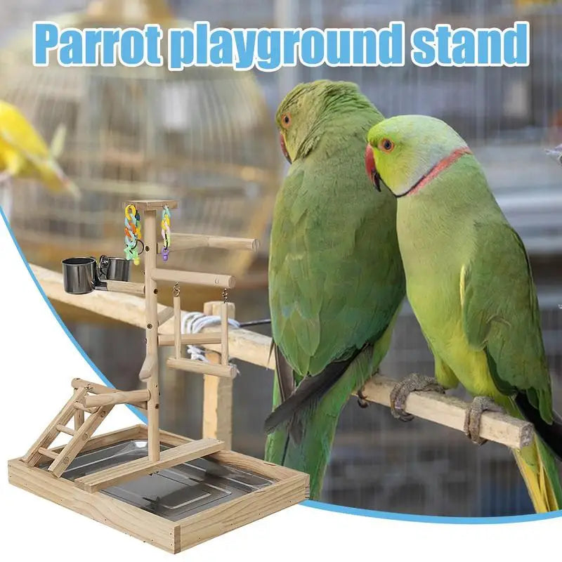 Holzspielplatz für Wellensittiche mit Schaukel und Leiter – 38×29×47 cm