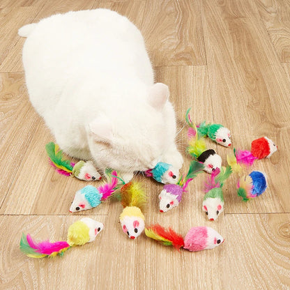 FurryHunt Katzen-Spielmaus – Kunstfell, Federschwanz & Regenbogen-Design