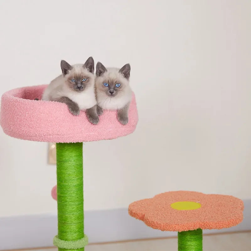 KlimPaws BloomNest Kratzbaum mit Sprungplattform und blütenförmigem Katzennest