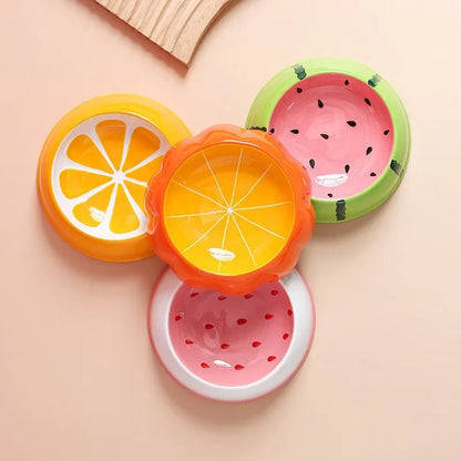 Keramik-Futternapf für Katzen/Hunde – breit und flach, Erdbeere/Wassermelone