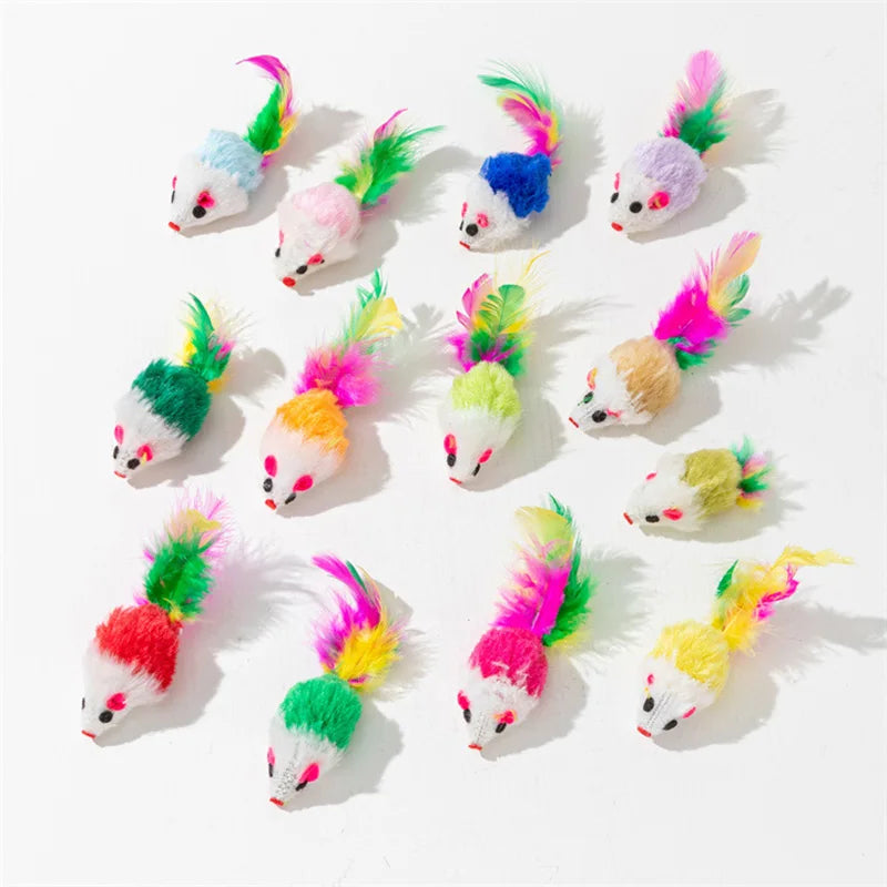 FurryHunt Katzen-Spielmaus – Kunstfell, Federschwanz & Regenbogen-Design
