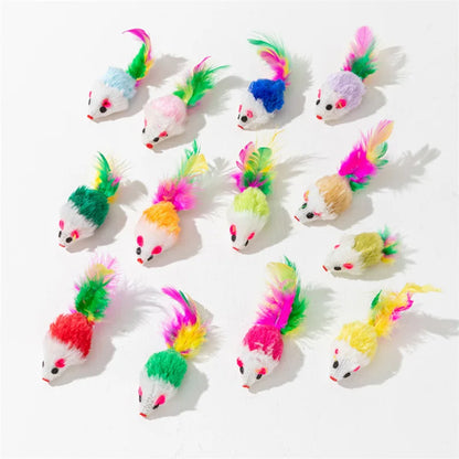 FurryHunt Katzen-Spielmaus – Kunstfell, Federschwanz & Regenbogen-Design