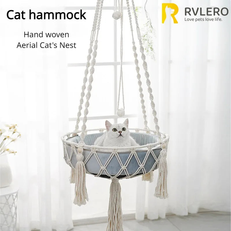 Hängematte mit Katzenmotiv aus Baumwolle – handgewebt – 135 x 40 cm – Reisweiß