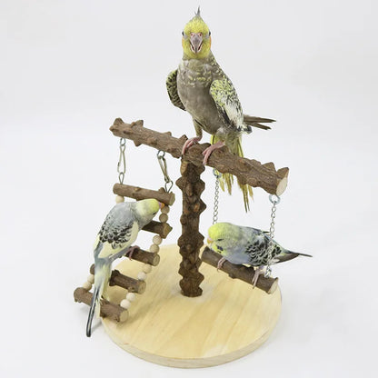 Spielständer für Papageien aus Holz mit Leiter und Schaukel – 22 × 22 × 21,5 cm