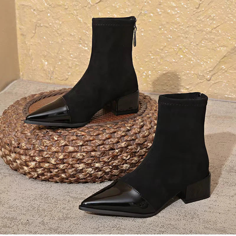 Ravenna Damen Veloursleder Stiefeletten | Bequeme Blockabsatz Boots mit Reißverschluss