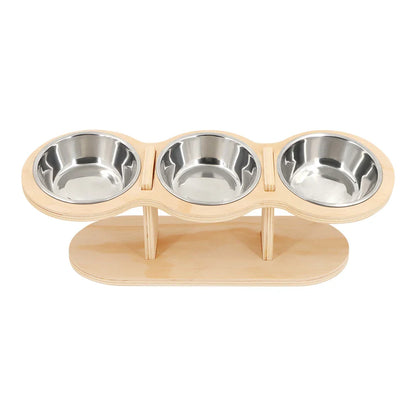 Erhöhtes 3-in-1 Katzenfutter-Set – Holzständer mit 3 Edelstahlnäpfen