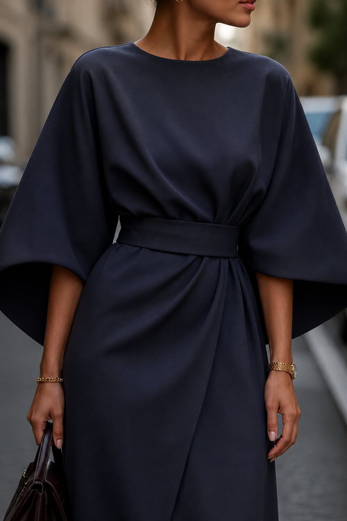 Bellevienne Damen Elegantes Midikleid mit Puffärmeln | Taillierte Leichte Sommerkleid