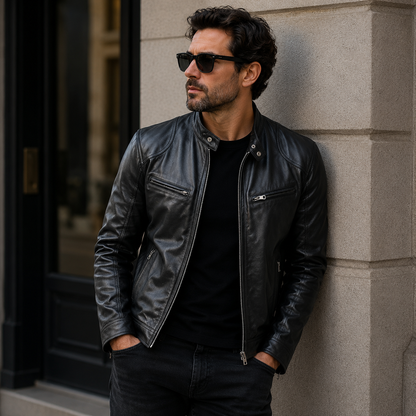 Ridgewell Herren Vintage Lederjacke | Klassische Biker Jacke mit Reißverschluss