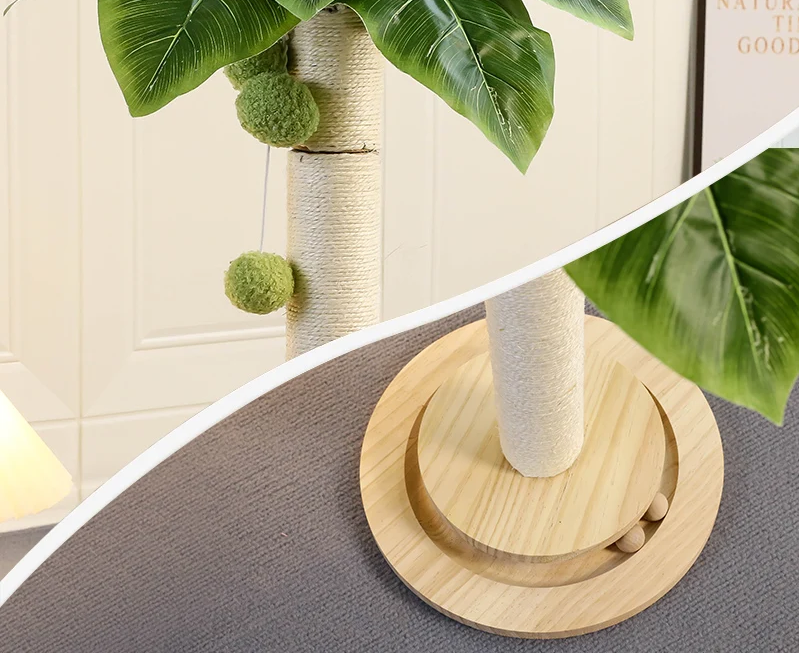 KlimPaws Sisal-Kratzbaum mit Hängekugeln und Kugelbahn aus Holz