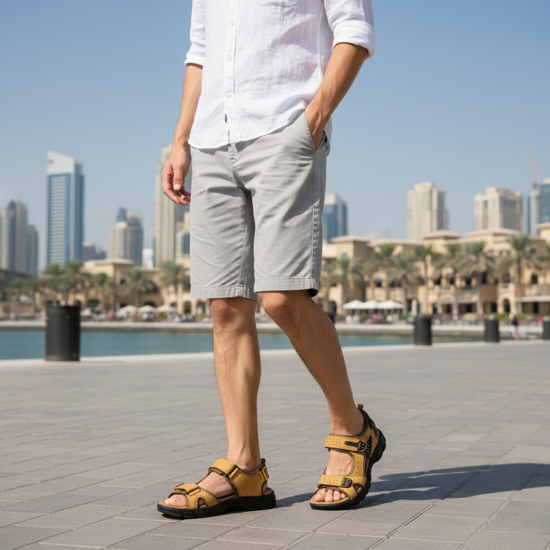 Aron Herren orthopädische Ledersandalen in Hellbraun mit verstellbaren Riemen