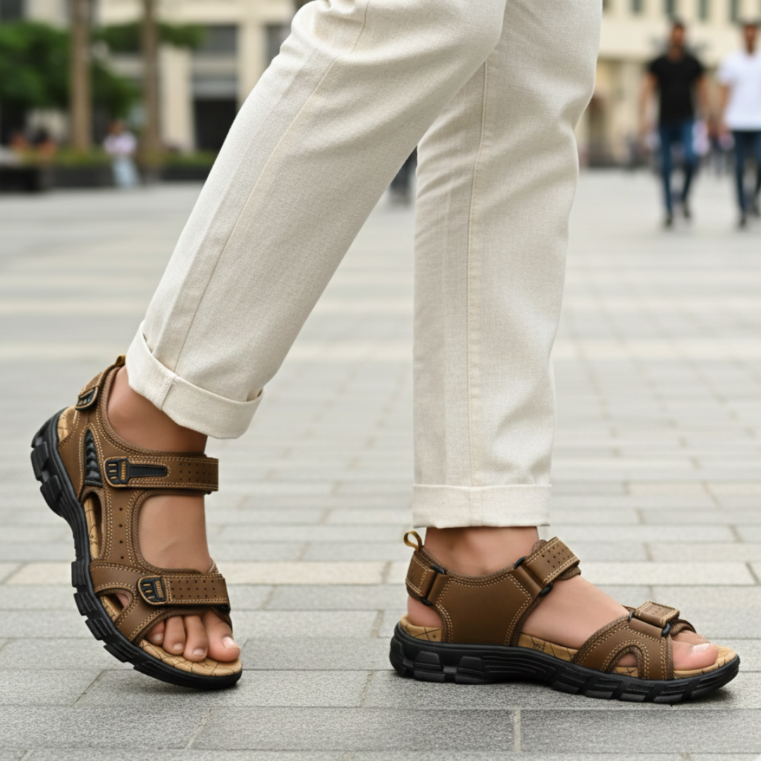 Aron Herren Sandalen aus Premium-Leder – offenes atmungsaktives Design in Dunkelbraun