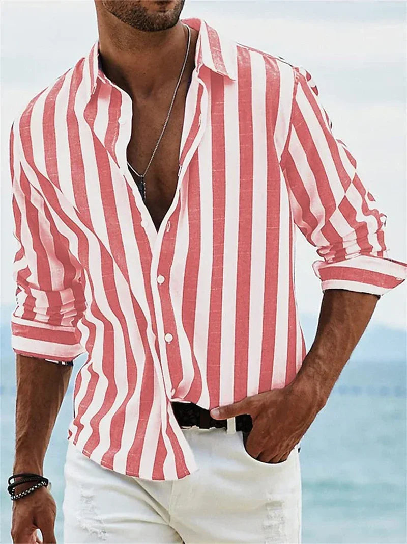 Herren Leinen Sommerhemd Bastian – Rückenansicht gestreiftes Design