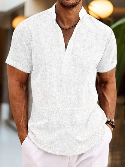 Caspian Herren Leinen Henley Shirt | Atmungsaktives Sommerhemd mit Knopfleiste