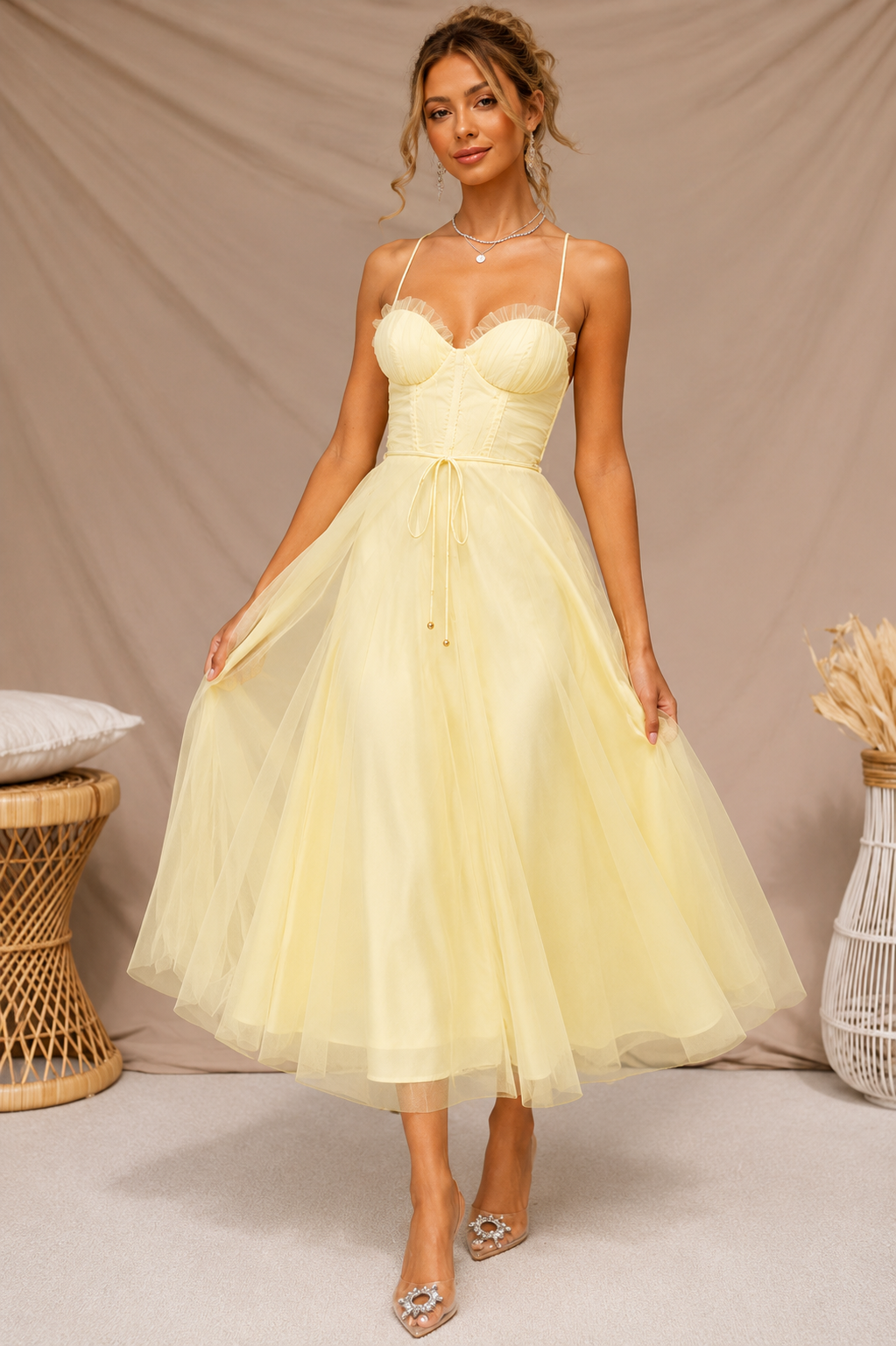 Elysienne Damen Midikleid mit Korsagenoberteil | Elegantes Ärmelloses Fit & Flare Kleid