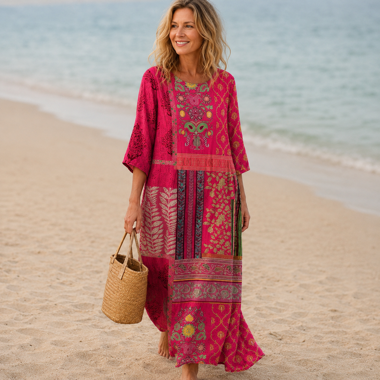 Soléa Damen Boho Maxikleid | Luftiges V-Ausschnitt Sommerkleid in Maxi-Länge