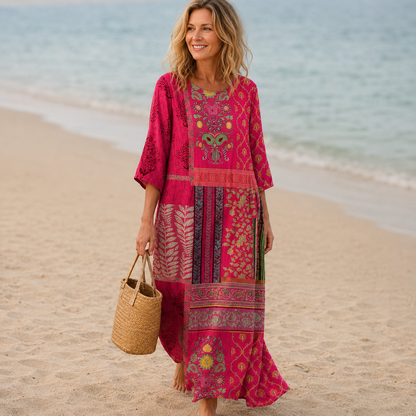 Soléa Damen Boho Maxikleid | Luftiges V-Ausschnitt Sommerkleid in Maxi-Länge