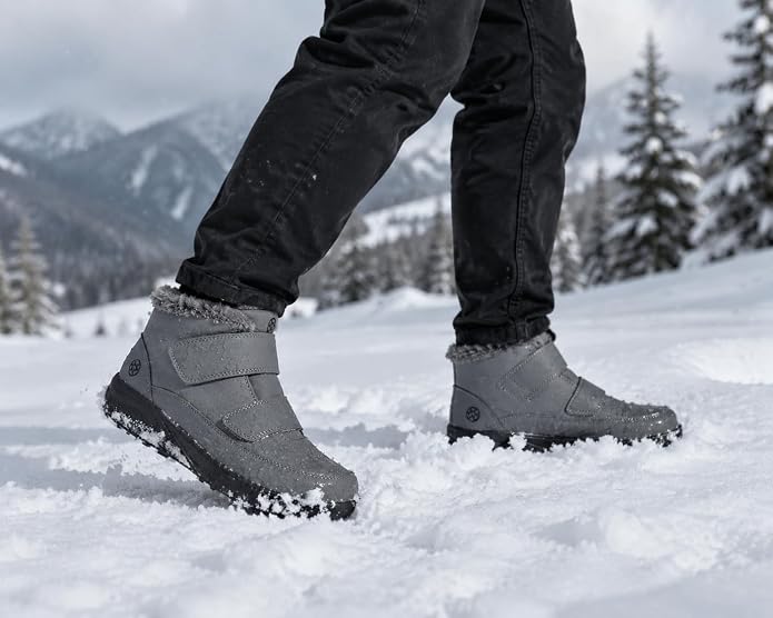 Herren Winterstiefel mit Klettverschluss in Grau