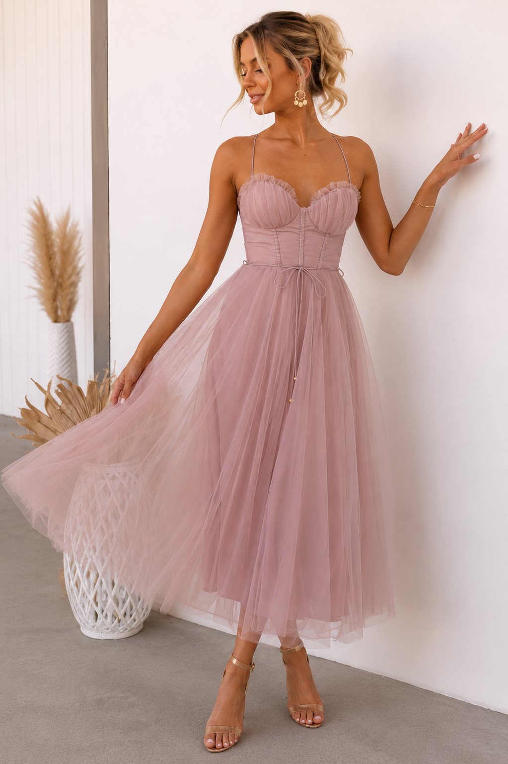 Elysienne Damen Midikleid mit Korsagenoberteil | Elegantes Ärmelloses Fit & Flare Kleid