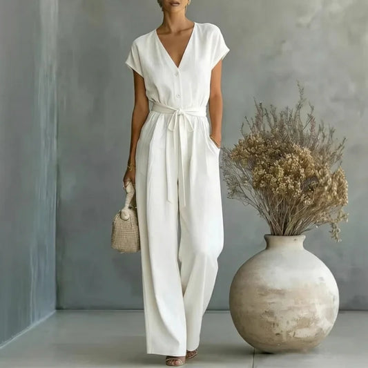 Liora Damen Eleganter Jumpsuit mit Weitem Bein | Ärmelloser Overall für Festliche Anlässe
