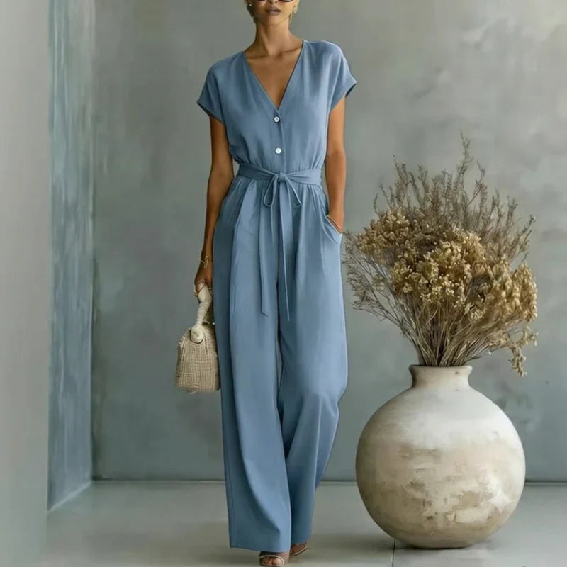 Liora Damen Eleganter Jumpsuit mit Weitem Bein | Ärmelloser Overall für Festliche Anlässe
