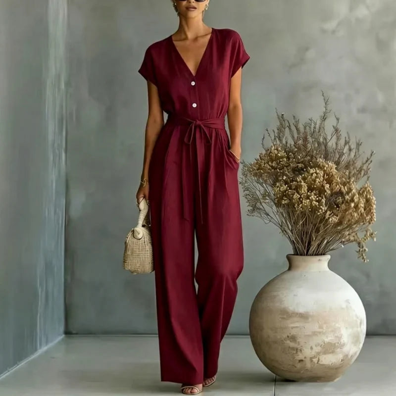 Liora Damen Eleganter Jumpsuit mit Weitem Bein | Ärmelloser Overall für Festliche Anlässe