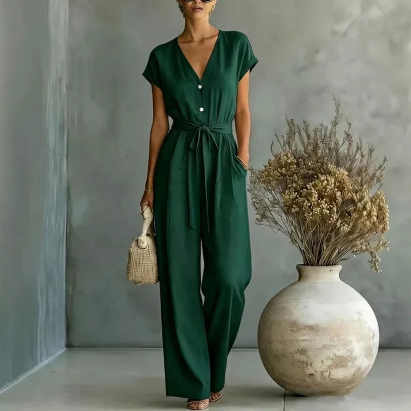 Liora Damen Eleganter Jumpsuit mit Weitem Bein | Ärmelloser Overall für Festliche Anlässe