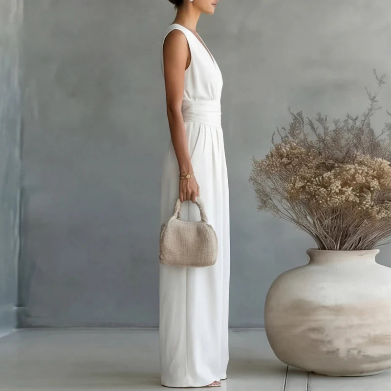 Aurelia Damen Jumpsuit mit Taillengürtel | Eleganter Ärmelloser Overall mit Weitem Bein