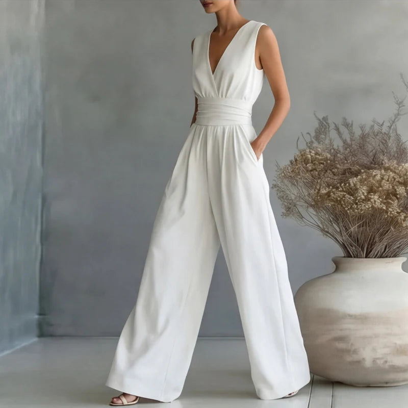 Aurelia Damen Jumpsuit mit Taillengürtel | Eleganter Ärmelloser Overall mit Weitem Bein