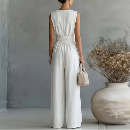 Aurelia Damen Jumpsuit mit Taillengürtel | Eleganter Ärmelloser Overall mit Weitem Bein