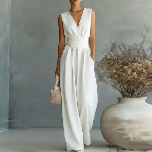 Aurelia Damen Jumpsuit mit Taillengürtel | Eleganter Ärmelloser Overall mit Weitem Bein